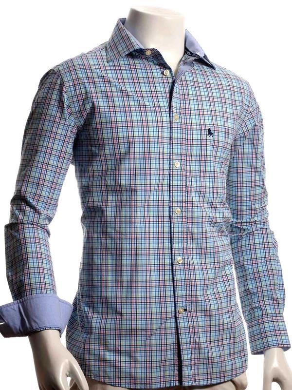 Wayne Turquoise Check Full sleeve single cuff   Blended Shirt