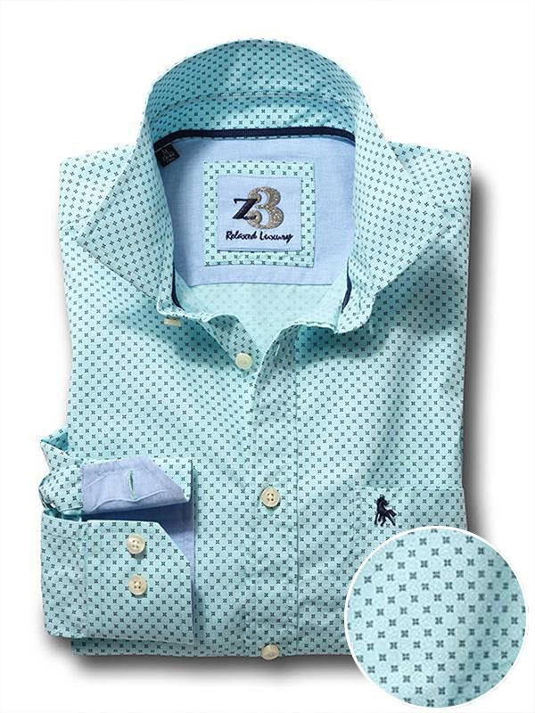 Modric Turquoise Printed Full sleeve single cuff   Cotton Shirt