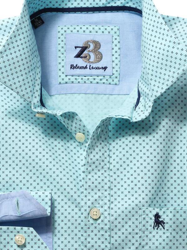 Modric Turquoise Printed Full sleeve single cuff   Cotton Shirt