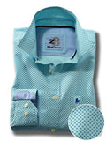 Barca Turquoise Printed Full sleeve single cuff   Cotton Shirt