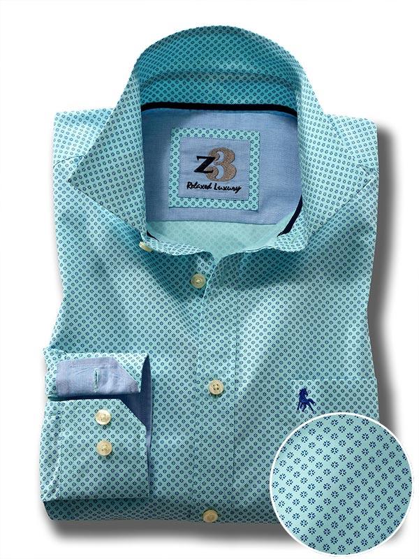 Barca Turquoise Printed Full sleeve single cuff   Cotton Shirt