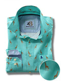 Melman Turquoise Printed Full sleeve single cuff   Cotton Shirt