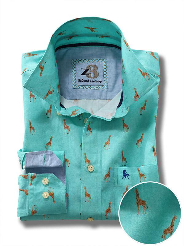 Melman Turquoise Printed Full sleeve single cuff   Cotton Shirt