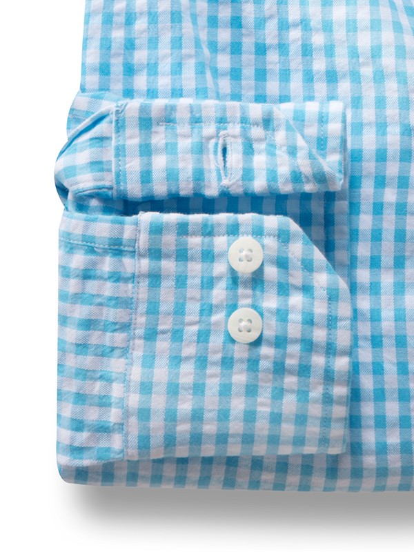 Denver Seersucker Turquoise Check Full Sleeve Tailored Fit Casual Cotton Shirt