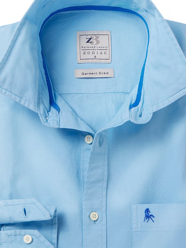 Harry Oxford Garment Dyed Turquoise Solid Full Sleeve Tailored Fit Casual Cotton Shirt