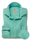 Berlin Seersucker Turquoise Solid Full Sleeve Tailored Fit Casual Cotton Shirt