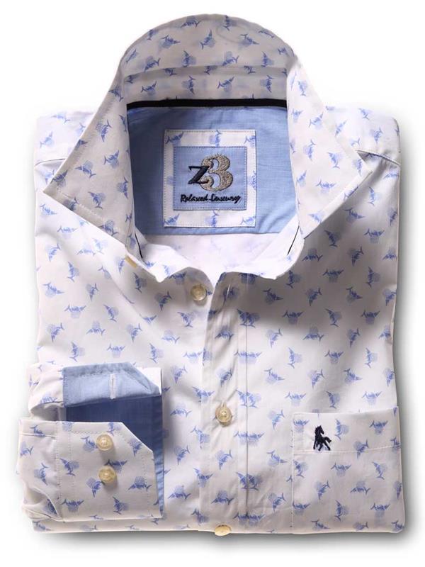 Swordfish White Printed Cotton Shirt