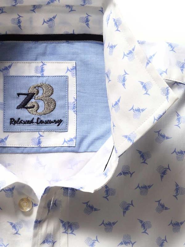 Swordfish White Printed Cotton Shirt