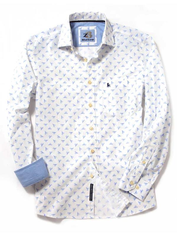 Swordfish White Printed Cotton Shirt