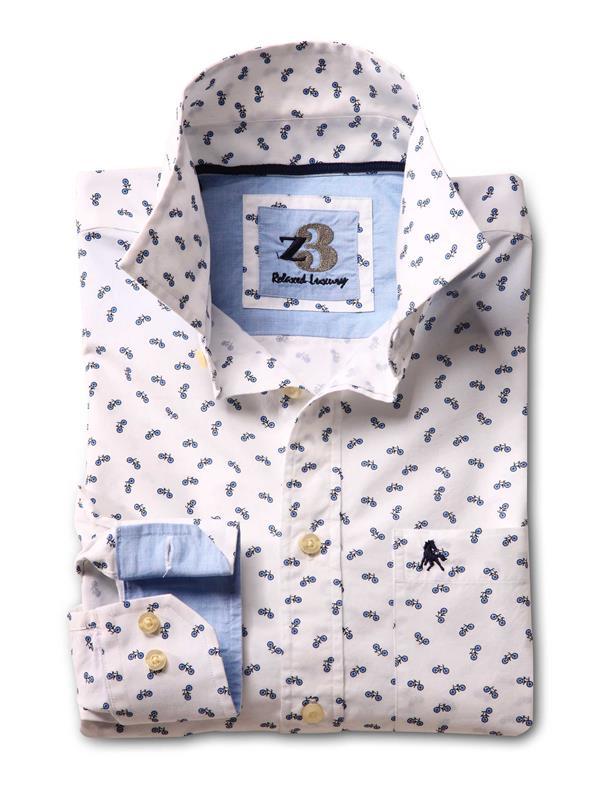Bike White Printed Full sleeve single cuff   Cotton Shirt