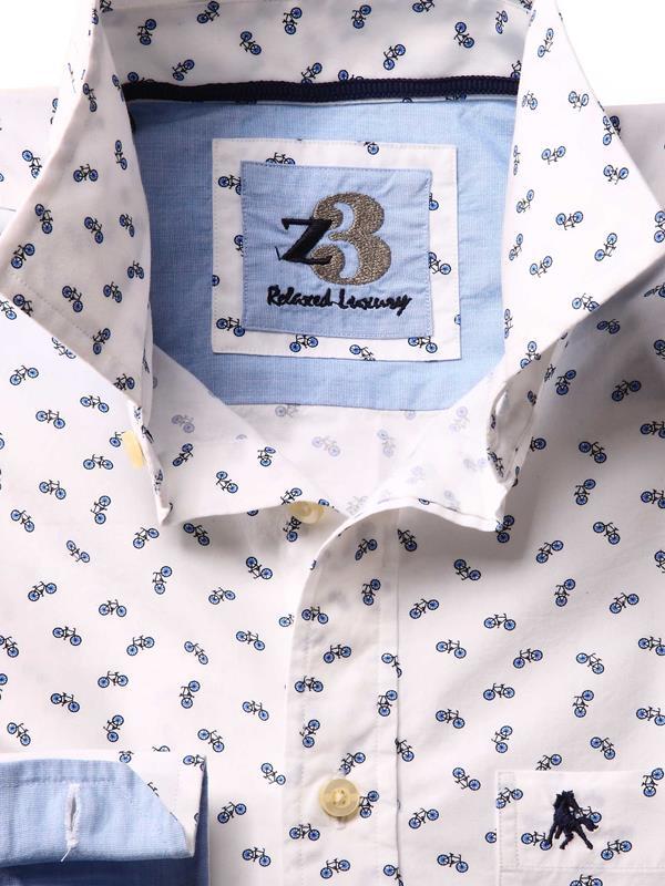 Bike White Printed Full sleeve single cuff   Cotton Shirt