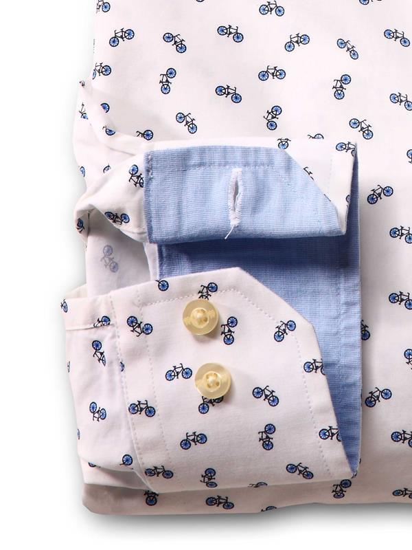 Bike White Printed Full sleeve single cuff   Cotton Shirt