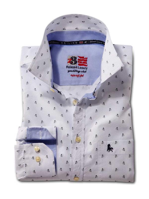 Sail White Printed    Cotton Shirt