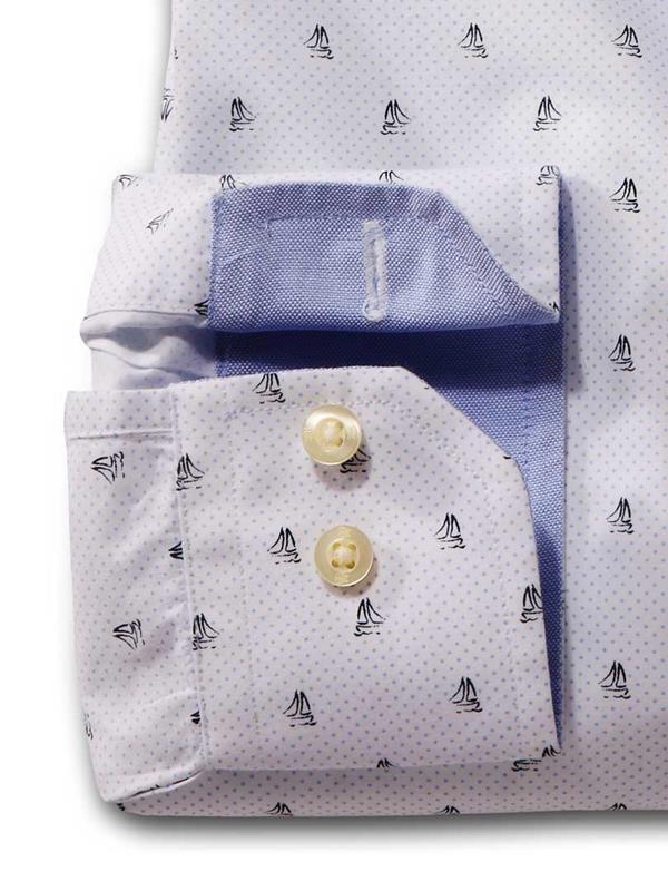 Sail White Printed    Cotton Shirt