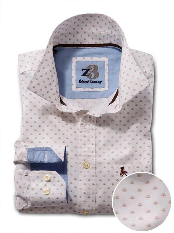 Snail White Printed Full sleeve single cuff   Cotton Shirt