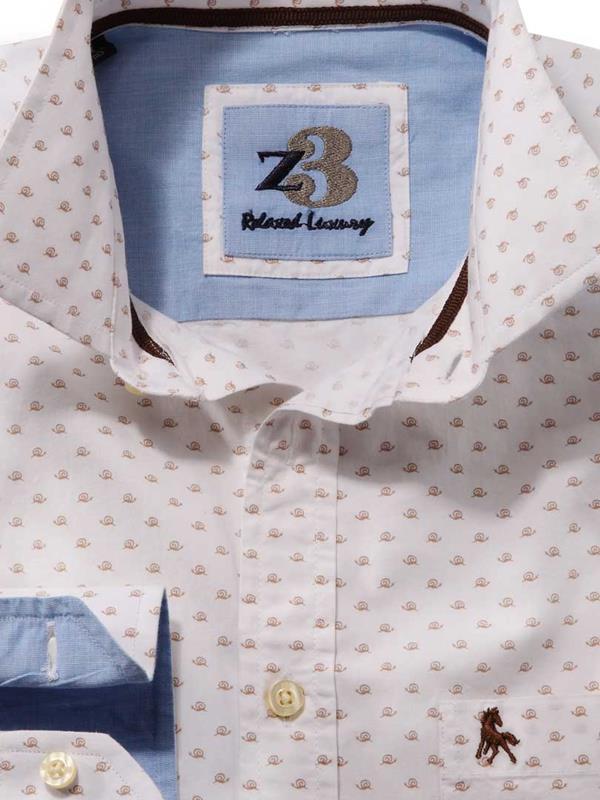 Snail White Printed Full sleeve single cuff   Cotton Shirt