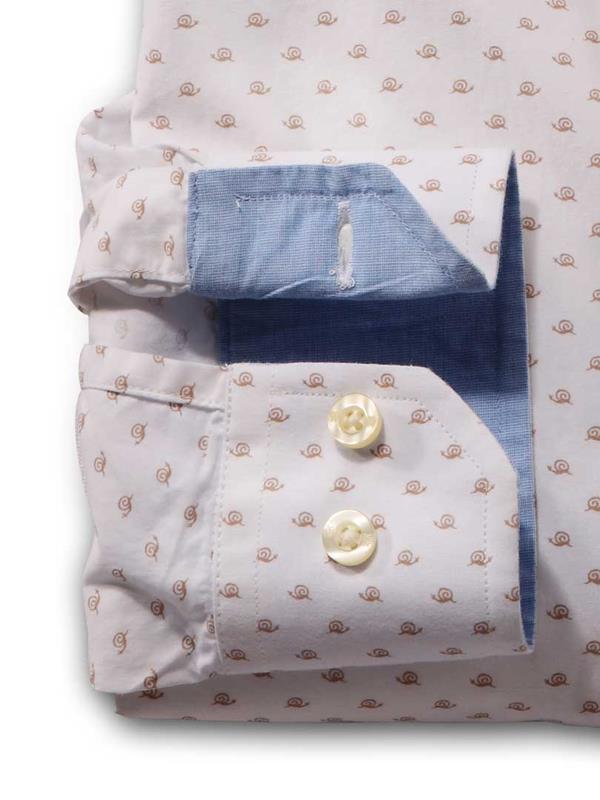 Snail White Printed Full sleeve single cuff   Cotton Shirt