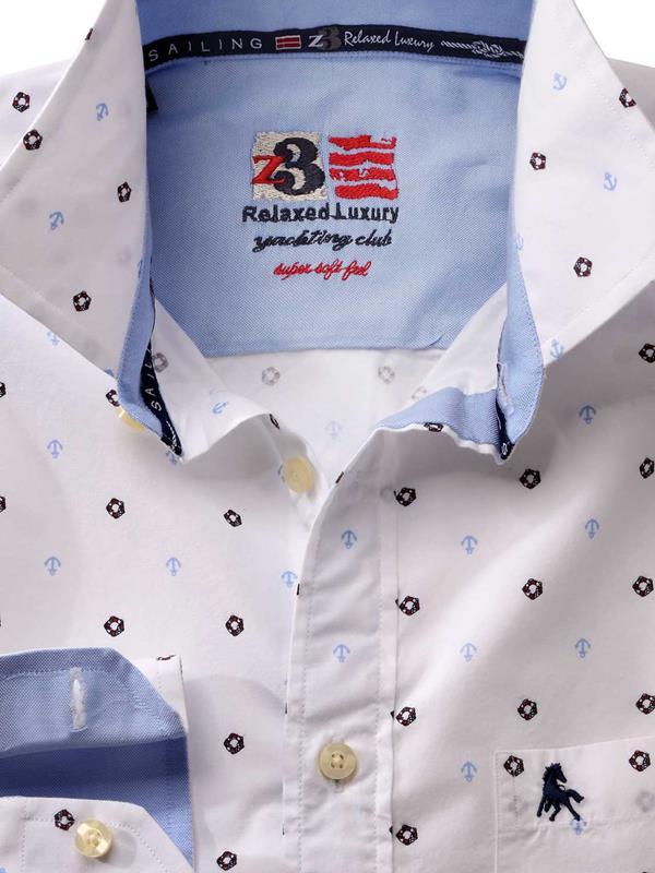 Buoy White Printed Full sleeve single cuff   Cotton Shirt