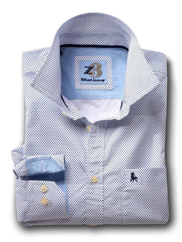 Sanchez White Printed Full sleeve single cuff   Cotton Shirt