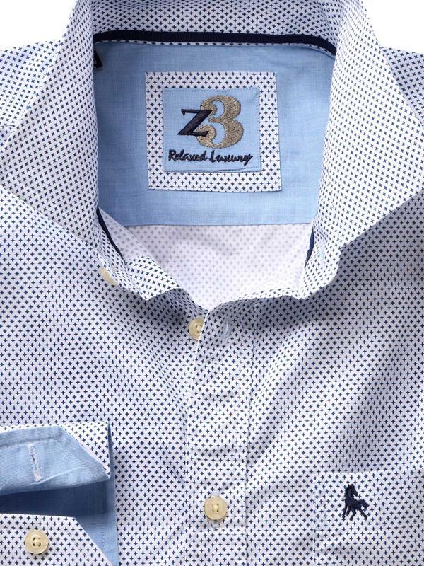 Sanchez White Printed Full sleeve single cuff   Cotton Shirt