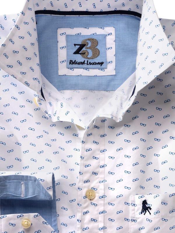 Shades White Printed Full sleeve single cuff   Cotton Shirt