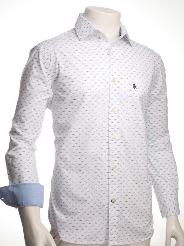 Shades White Printed Full sleeve single cuff   Cotton Shirt