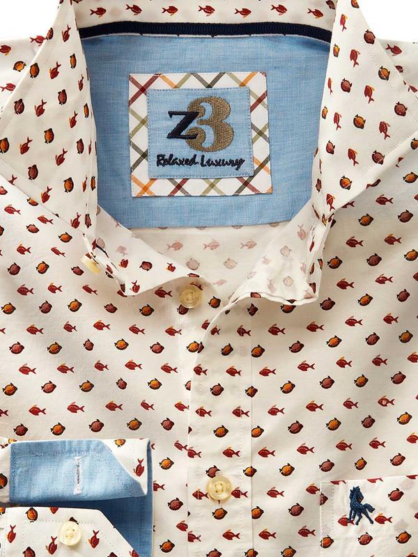 Bream White Printed Full sleeve single cuff   Cotton Shirt