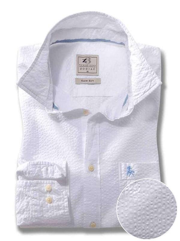 Chelsea White Solid Seersucker Full sleeve single cuff Cotton Shirt