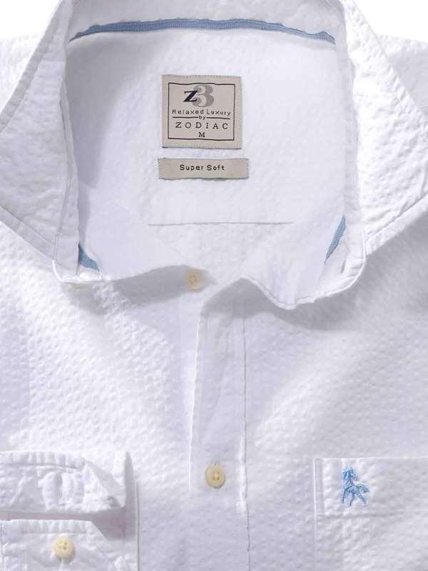 Chelsea White Solid Seersucker Full sleeve single cuff Cotton Shirt
