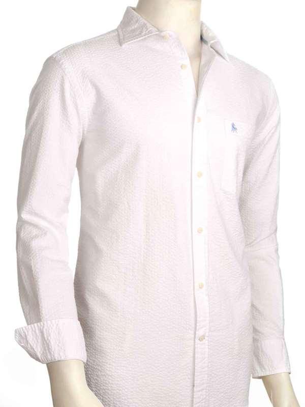 Chelsea White Solid Seersucker Full sleeve single cuff Cotton Shirt