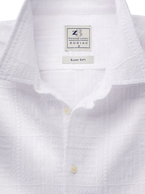 Malta White Embriodered Half Sleeve Tailored Fit Casual Cotton Shirt