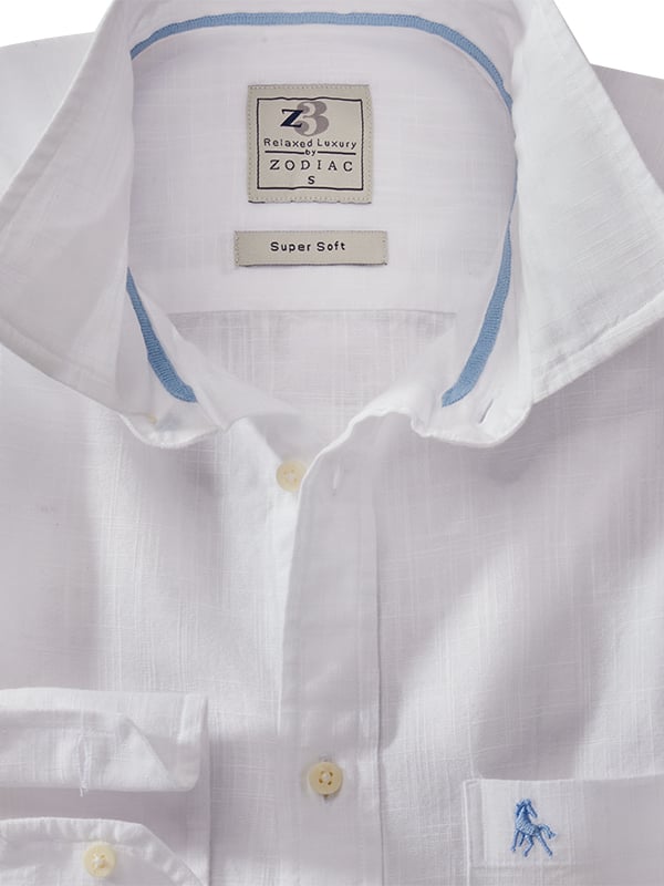 Gomera Slub White Solid Full Sleeve Tailored Fit Casual Cotton Shirt