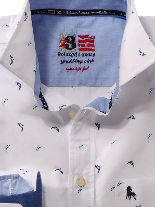 Dolphin White Printed    Cotton Shirt