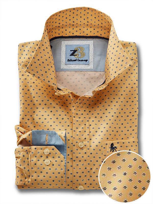 Maho Yellow Printed Full sleeve single cuff   Cotton Shirt