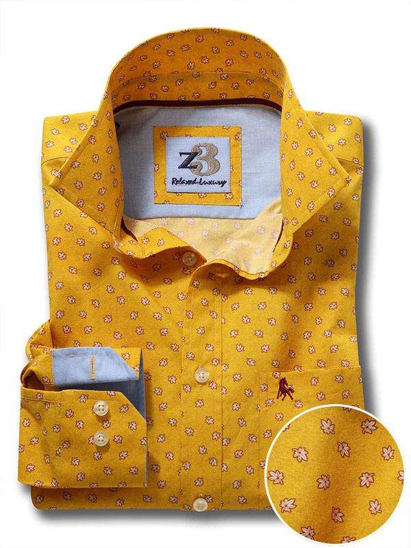 Maple Yellow Printed Full sleeve single cuff   Cotton Shirt