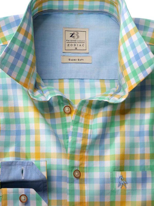 Arsenal Yellow Check Full Sleeve Tailored Fit Casual Cotton Shirt