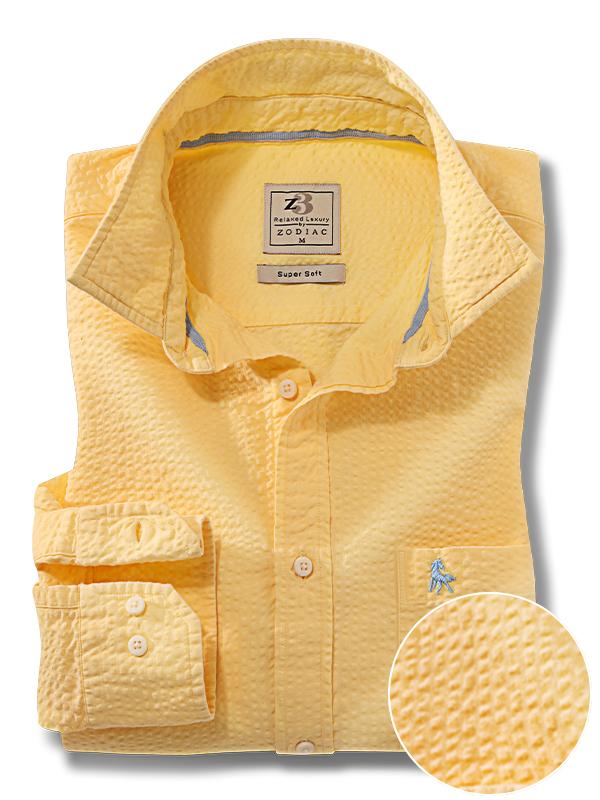 Chelsea Yellow Solid Seersucker Full sleeve single cuff   Cotton Shirt