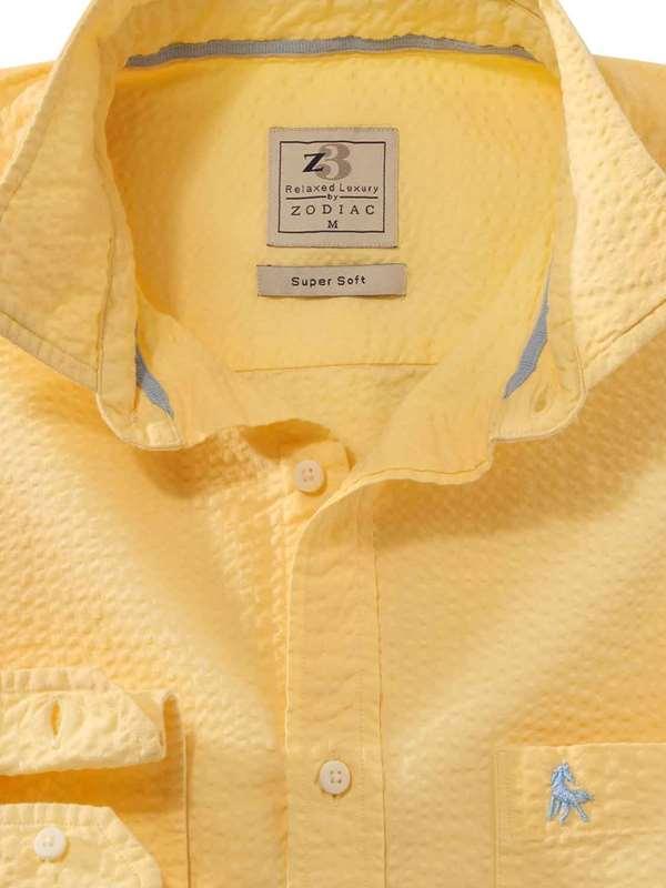 Chelsea Yellow Solid Seersucker Full sleeve single cuff   Cotton Shirt
