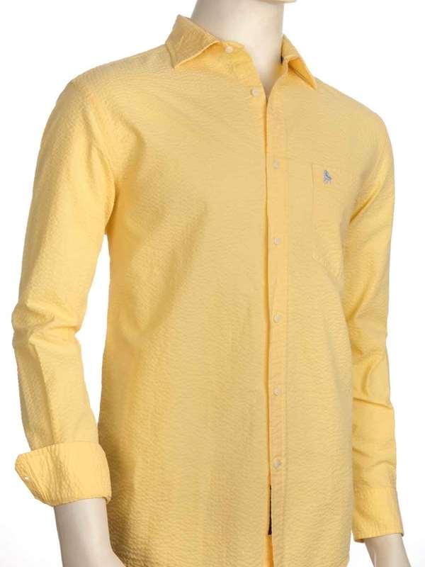 Chelsea Yellow Solid Seersucker Full sleeve single cuff   Cotton Shirt