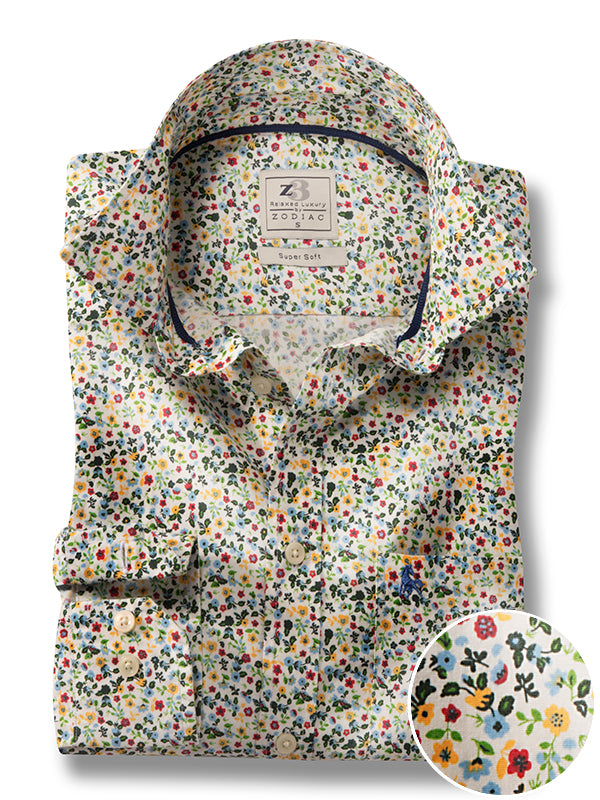 Manila Yellow Print Full Sleeve Tailored Fit Casual Cotton Shirt