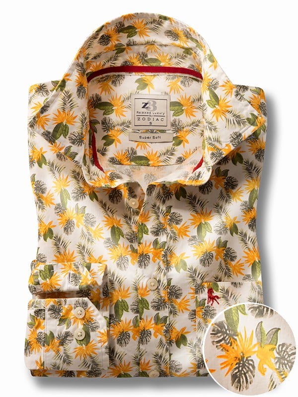 Moscow Yellow Print Full Sleeve Tailored Fit Casual Cotton Shirt