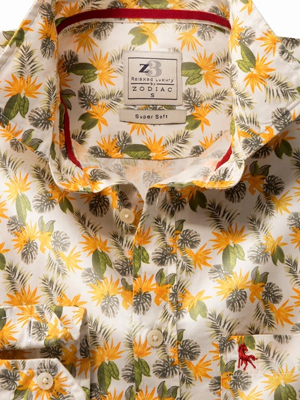 Moscow Yellow Print Full Sleeve Tailored Fit Casual Cotton Shirt