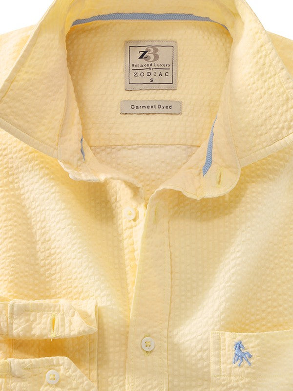 Berlin Seersucker Yellow Solid Full Sleeve Tailored Fit Casual Cotton Shirt