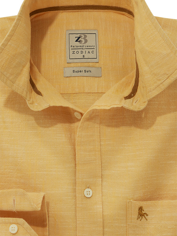 Santorini Slub Yellow Solid Full Sleeve Tailored Fit Casual Cotton Shirt
