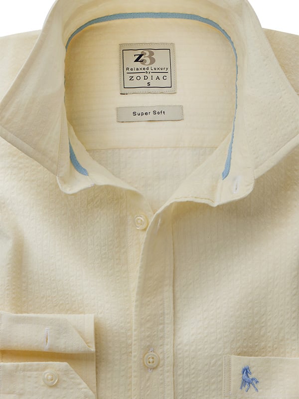 Achill Seersucker Yellow Solid Full Sleeve Tailored Fit Casual Cotton Shirt