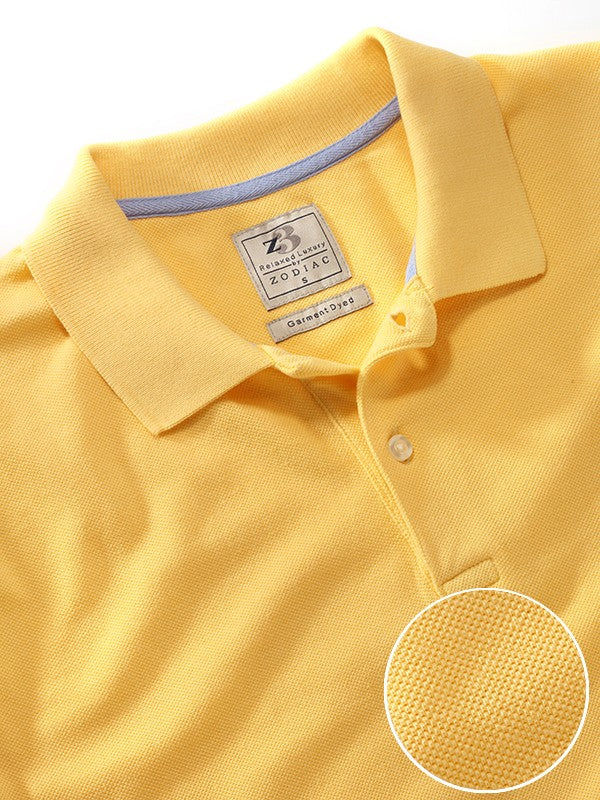 z3 Polo Garment Dyed Yellow Solid Tailored Fit Casual Cotton T-Shirt