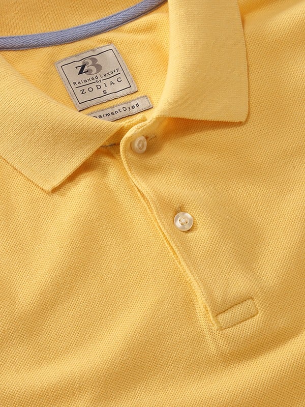 z3 Polo Garment Dyed Yellow Solid Tailored Fit Casual Cotton T-Shirt