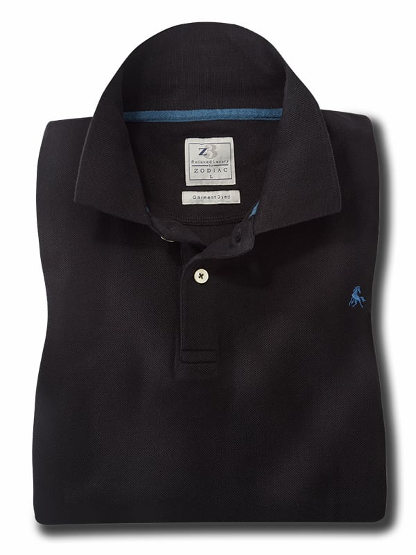 z3 Polo Garment Dyed Black Solid Tailored Fit Casual Cotton T-Shirt