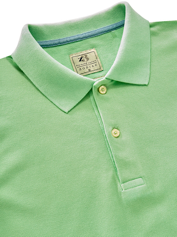 z3 Polo Garment Dyed Green Solid Tailored Fit Casual Cotton T-Shirt