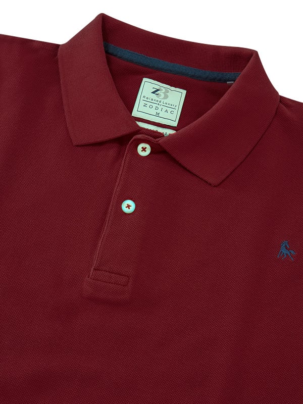 Z3 Polo Garment Dyed Maroon Solid Tailored Fit Casual Cotton T-Shirt